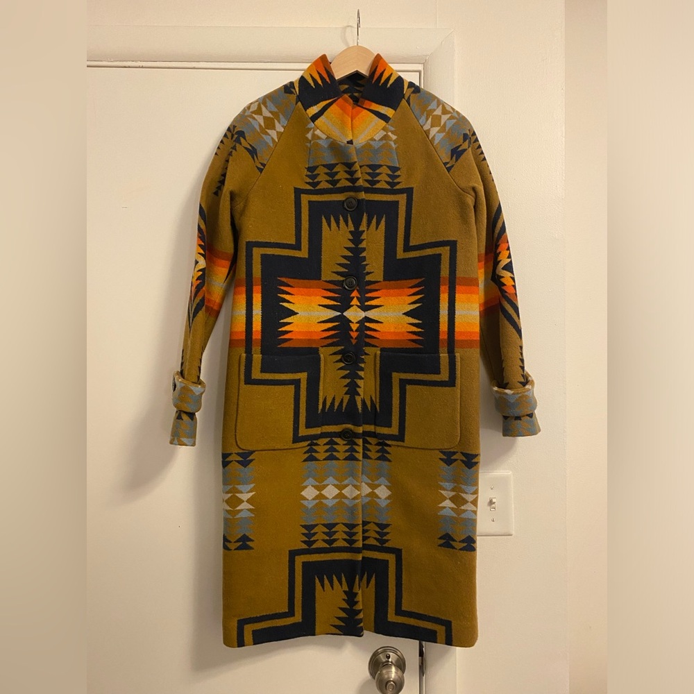Pendleton Brown Geometric Patterned Long Coat - Picture 9 of 12